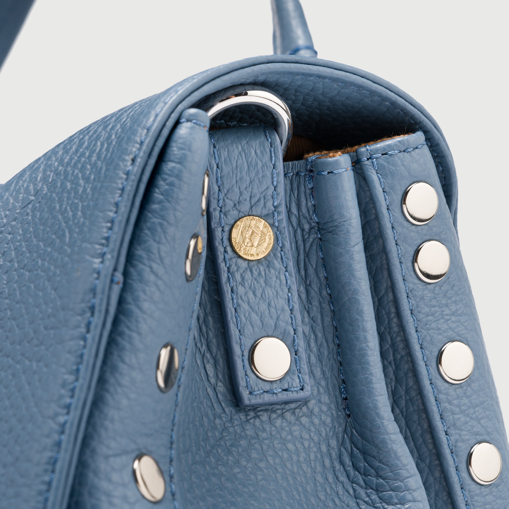 Zanellato Postina® S borsa blu pelle martellata idrorepellente