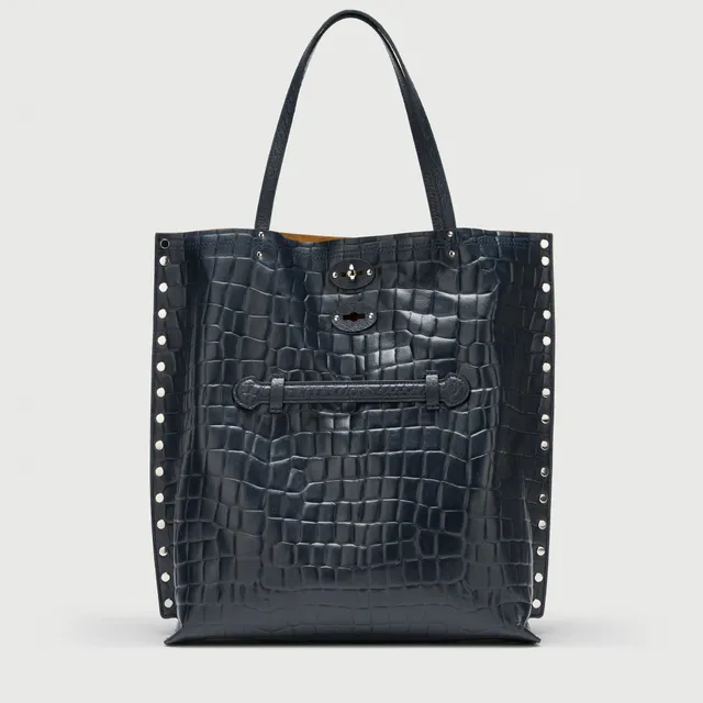 Zanellato A' Spasso® M borsa tote blu Orione in pelle stampata