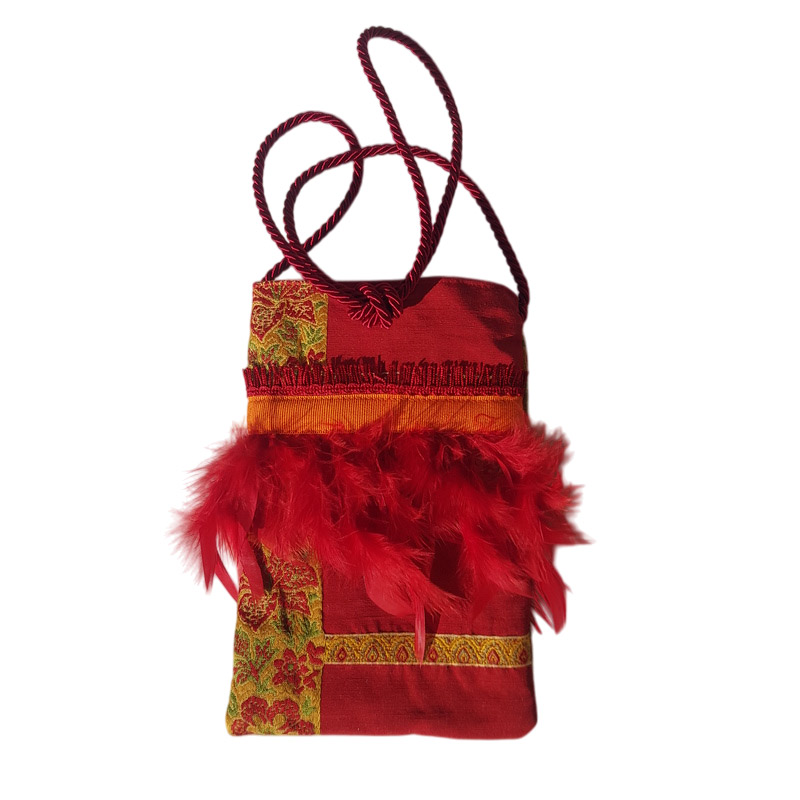 Borseggi Tibetane Tibetana piume 07 borsina tracolla velluto