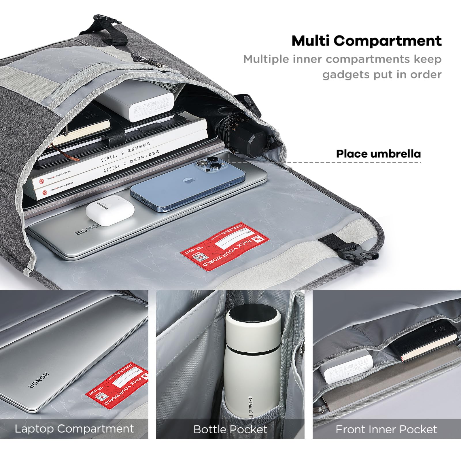 OIWAS Messenger Bags borsa laptop grigia 15,6 pollici impermeabile