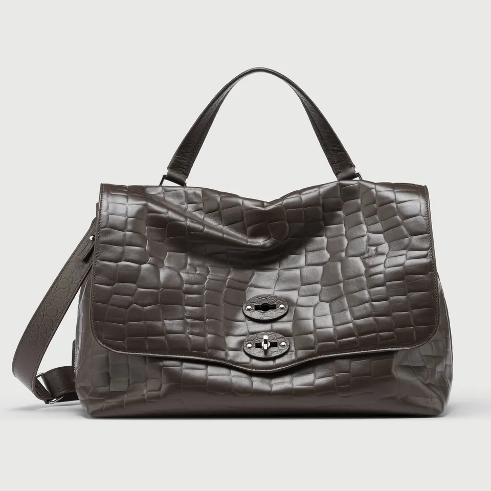 Zanellato Postina® M borsa marrone effetto coccodrillo in pelle