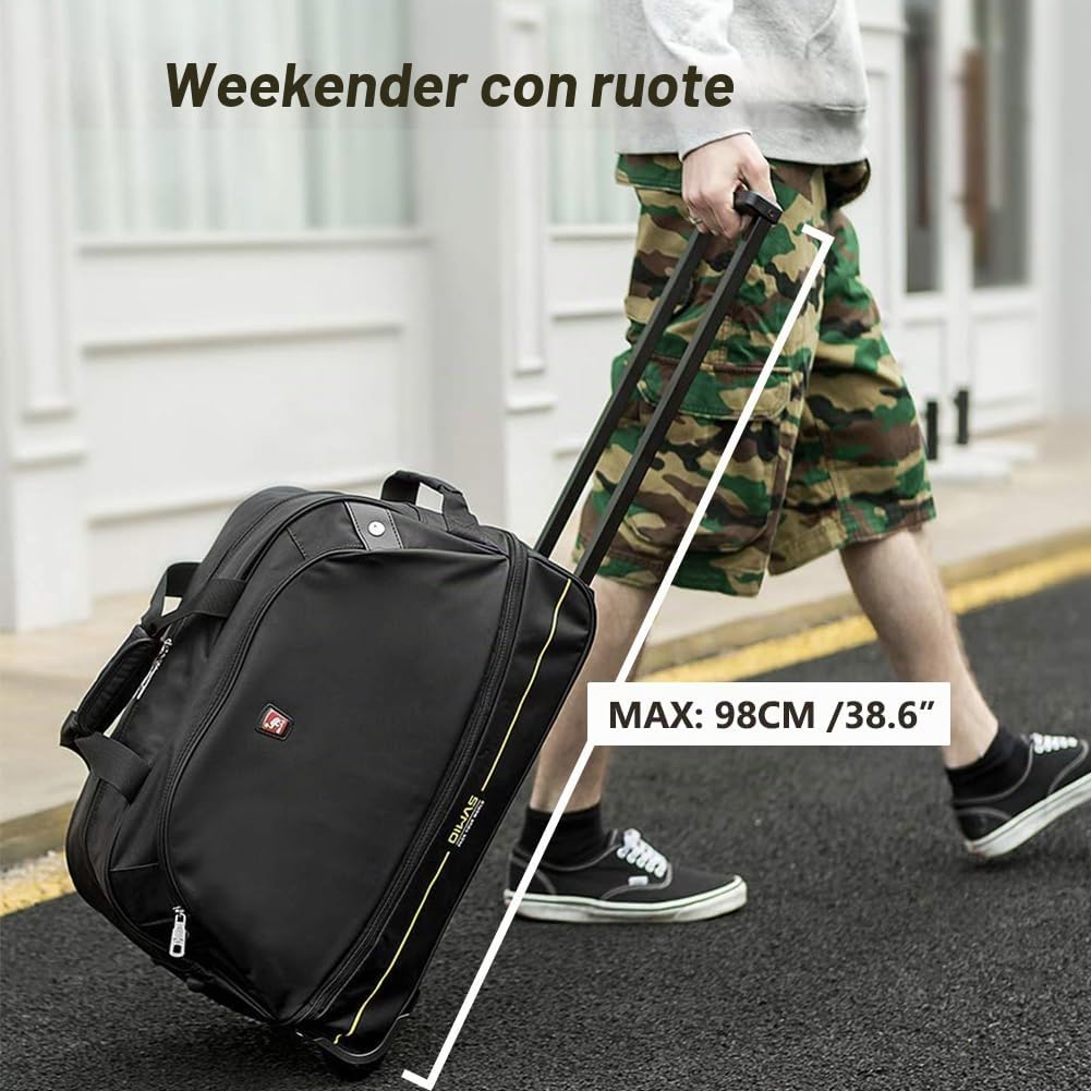 OIWAS Duffel Bags Borsone da viaggio con ruote nero 45-55 L espandibile