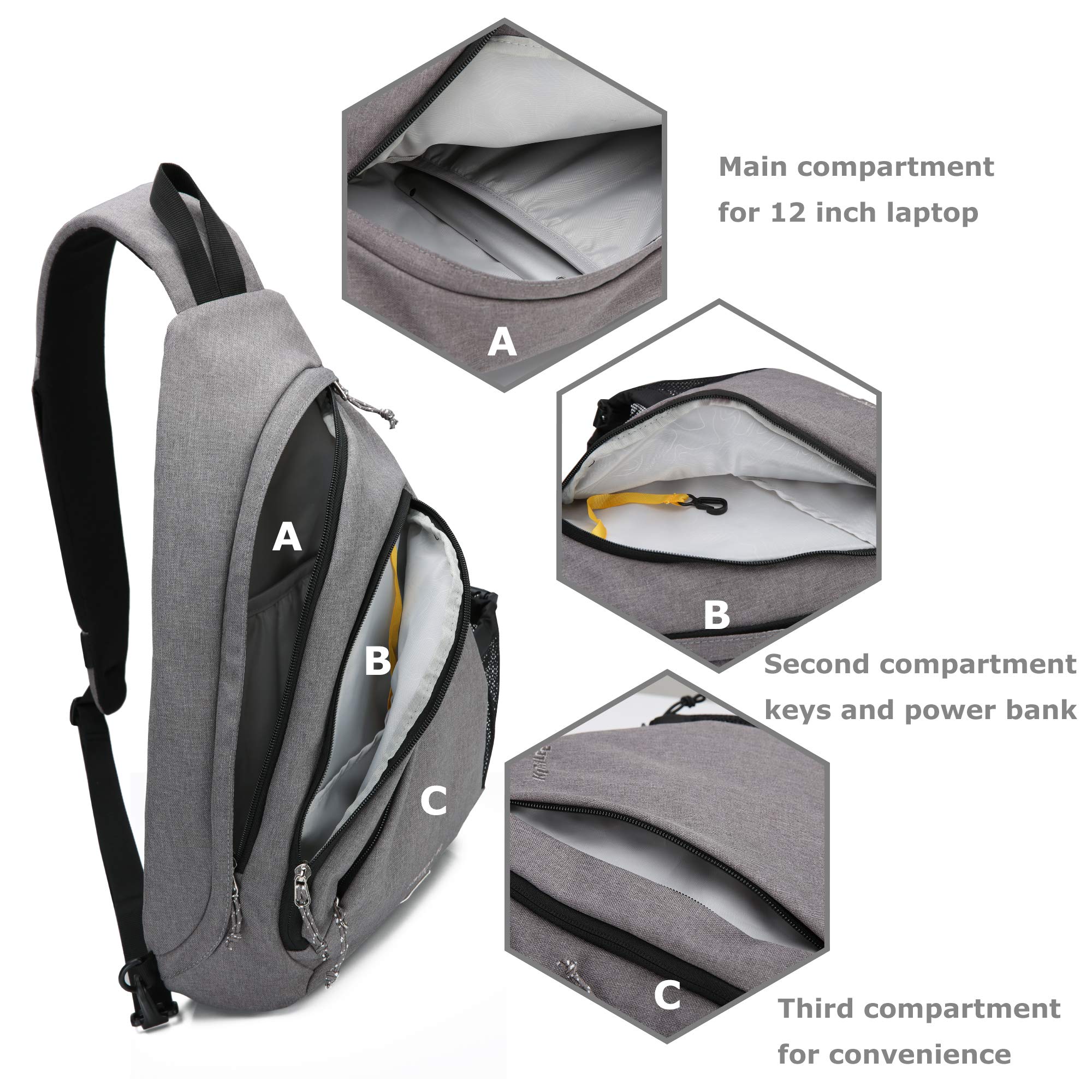 OIWAS Sling Bags zaino monospalla grigio 18 L impermeabile