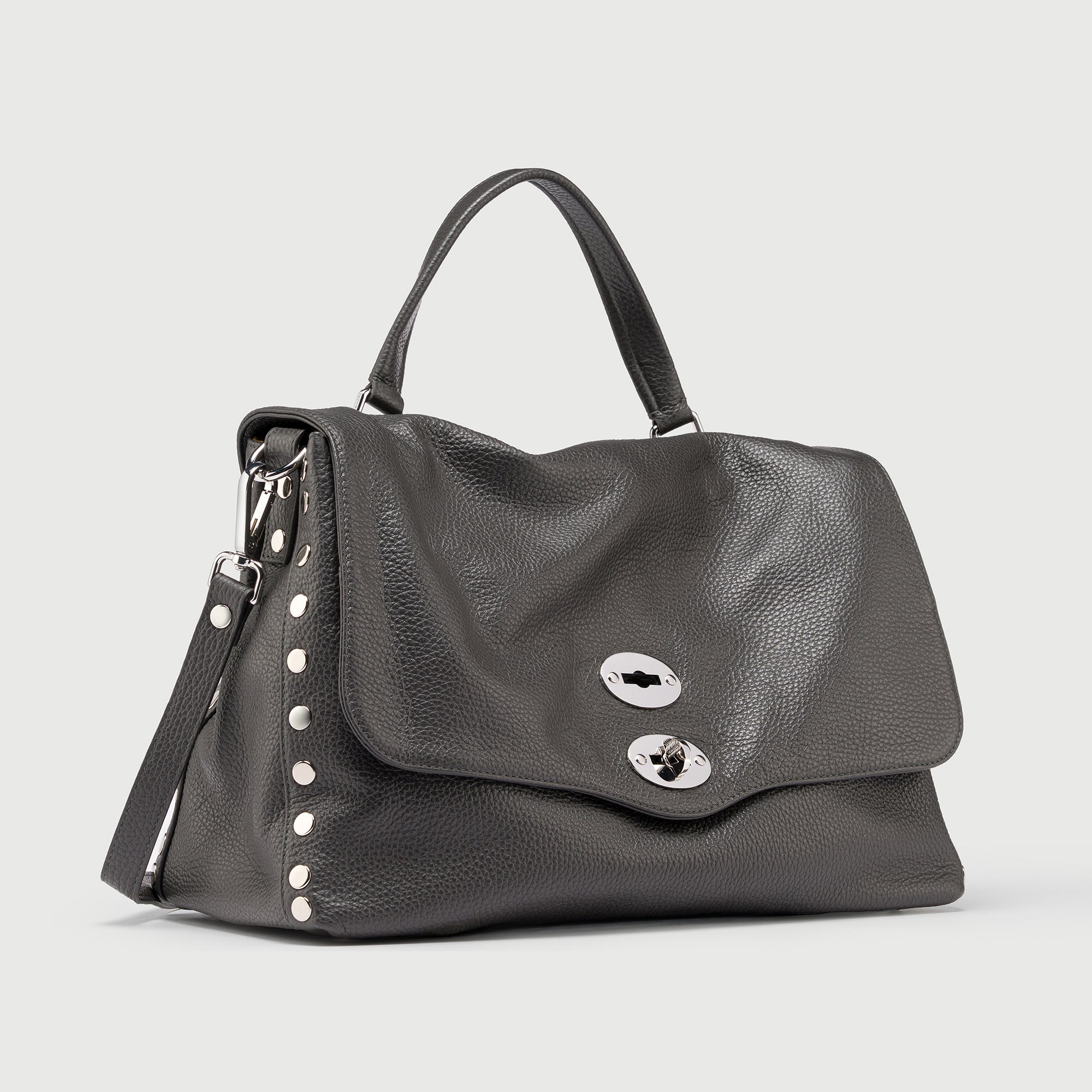 Zanellato Postina® M borsa a tracolla grigio Vulcano in pelle martellata