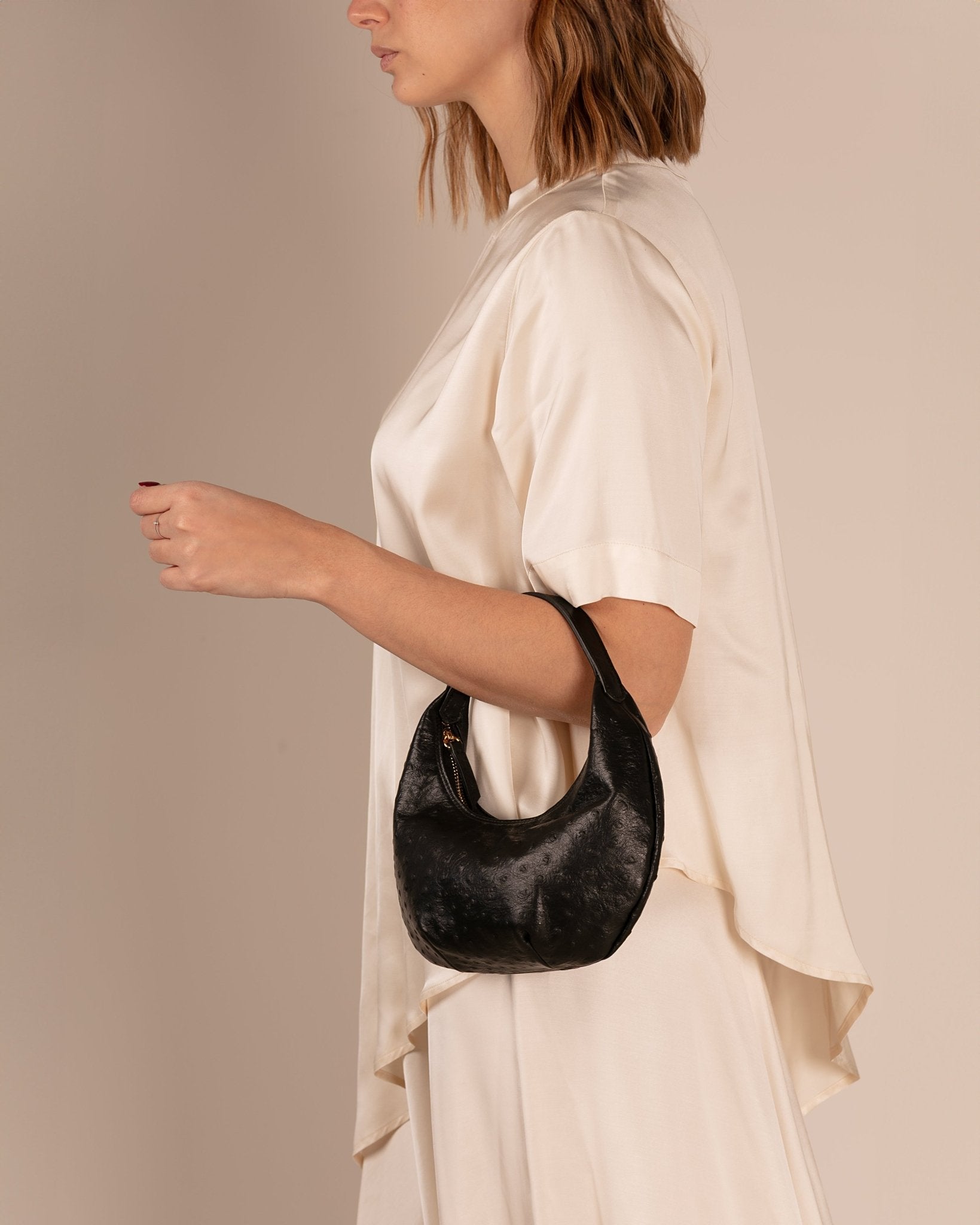 Marks&Angels Borse a Spalla Mini Vicky Rhea nero borsa effetto struzzo