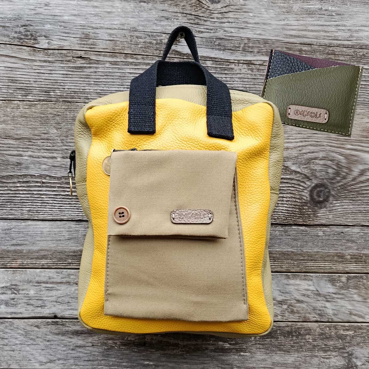 Ricicli Design Borse Fico n°08 borsa zaino giallo e verde in vera pelle