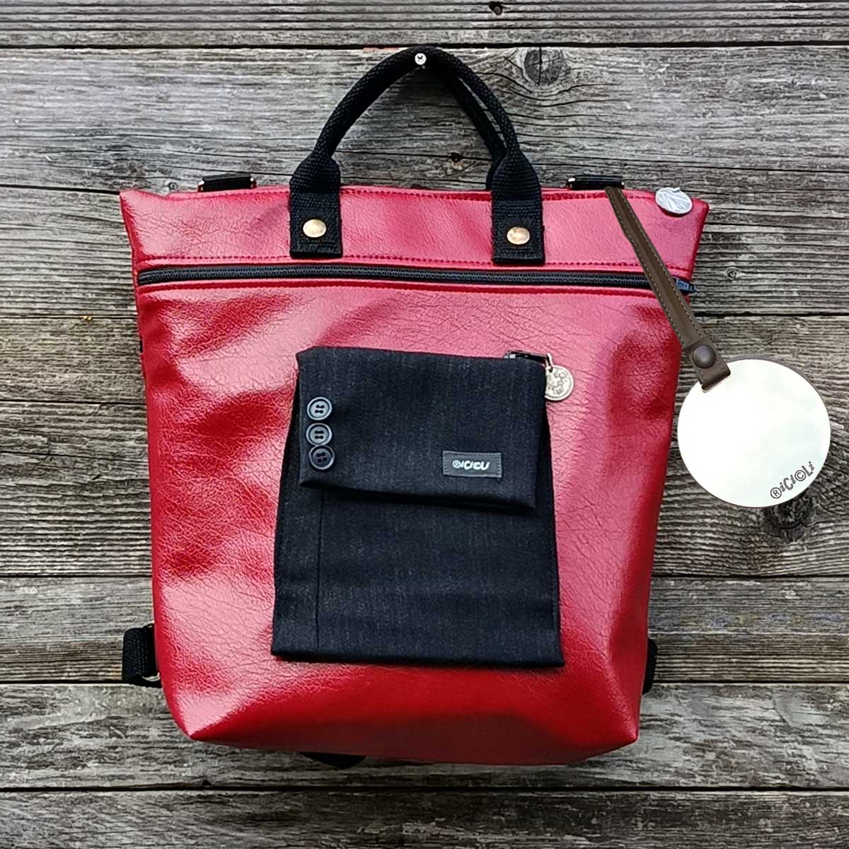 Ricicli Design Borse Borsa Zaino Cinno n°06 pelle rigenerata rossa