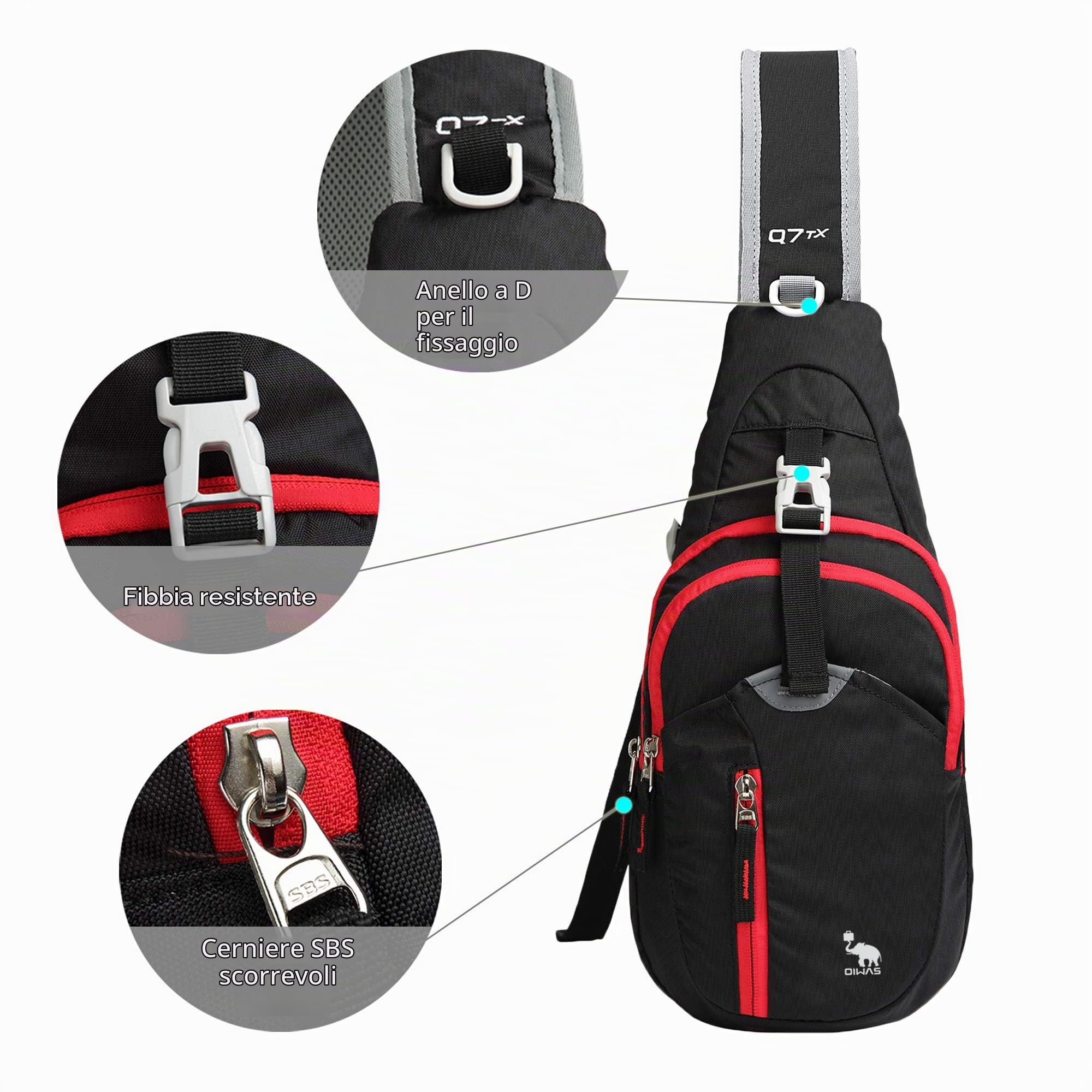 OIWAS Sling Bags Zaino monospalla nero impermeabile