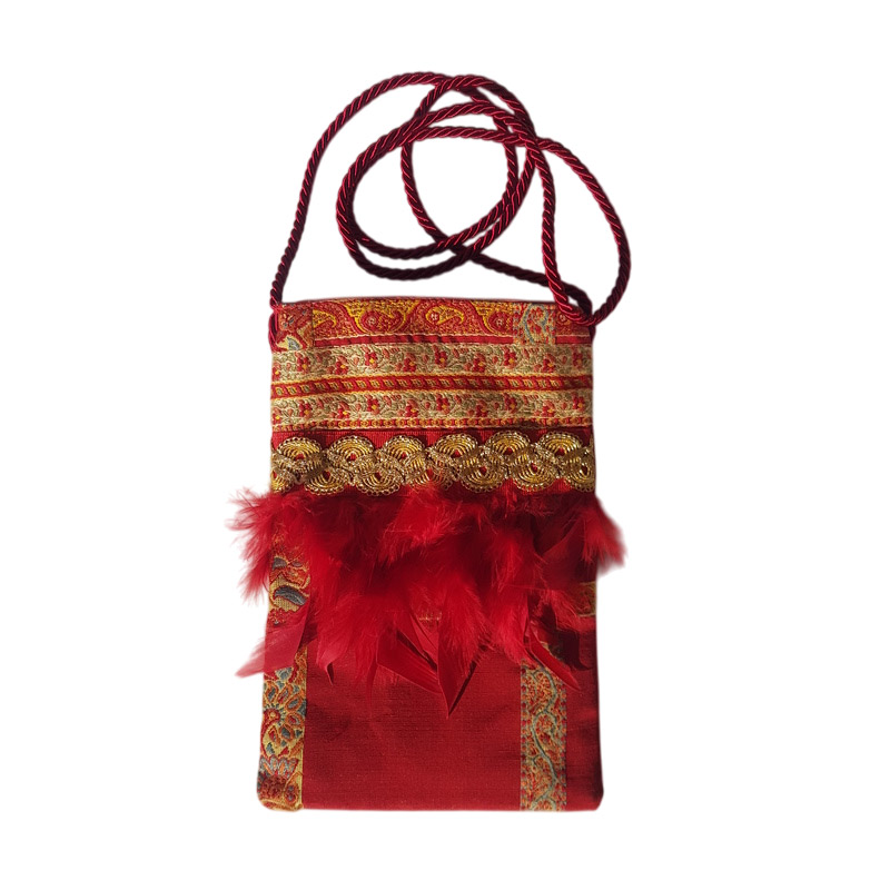 Borseggi Tibetane Tibetana piume 07 borsina tracolla velluto