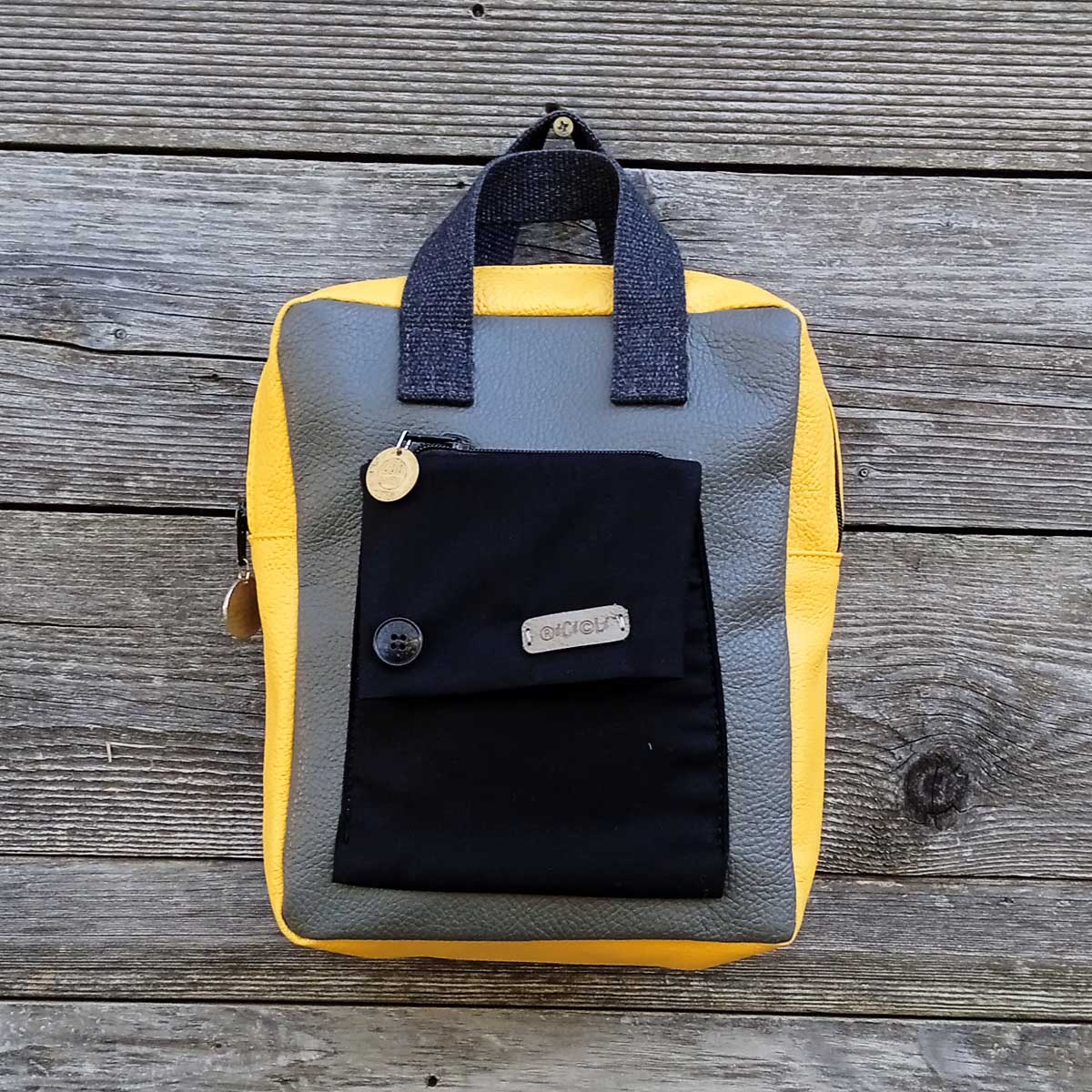 Ricicli Design Borse Borsa zaino Fico in VERA PELLE n°07 giallo e grigio