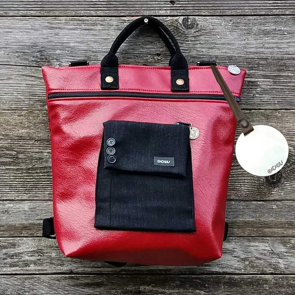 Ricicli Design Borse Borsa Zaino Cinno n°06 pelle rigenerata rossa