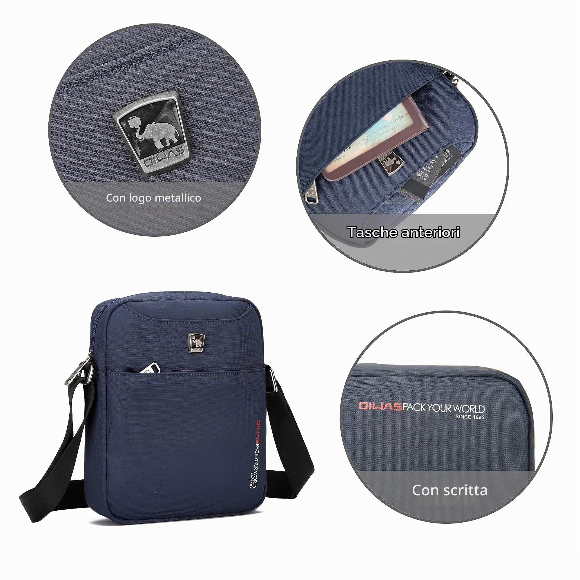 OIWAS Sling Bags borsello blu scuro con tracolla regolabile