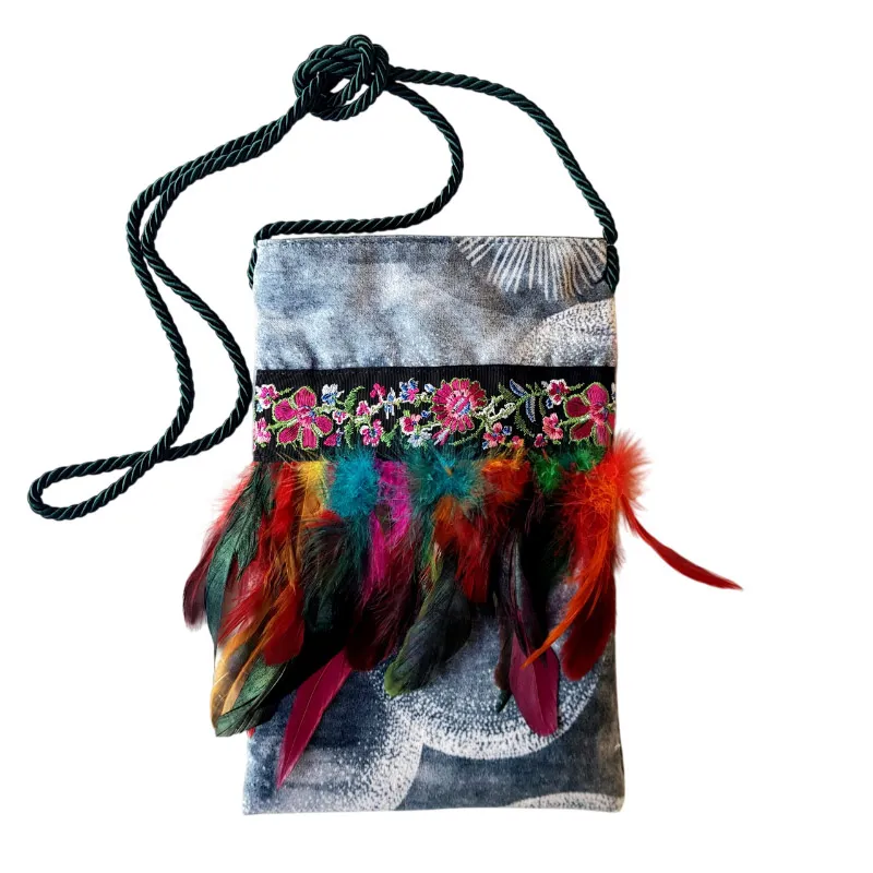 Borseggi Tibetane Tibetana piume 22 borsa a tracolla verdone