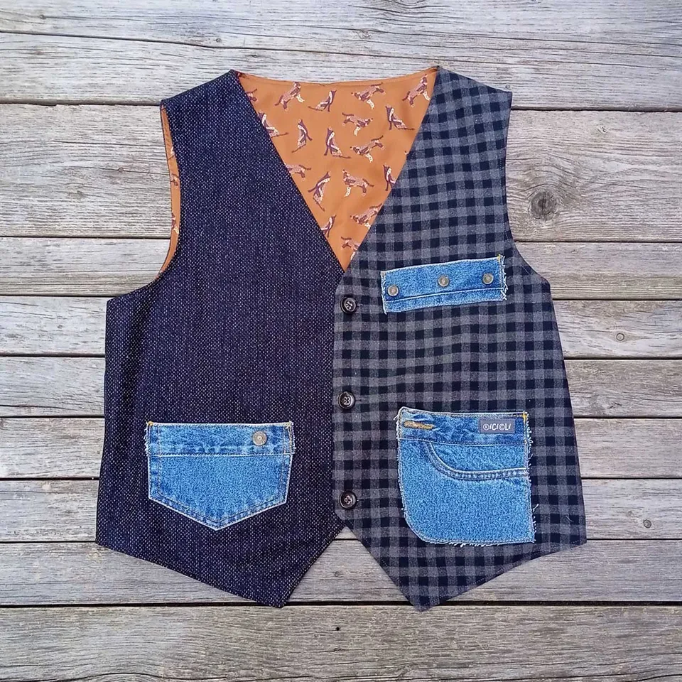 Ricicli Design Abbigliamento Gilet double face n°02 Tg.XL gilet regolabile