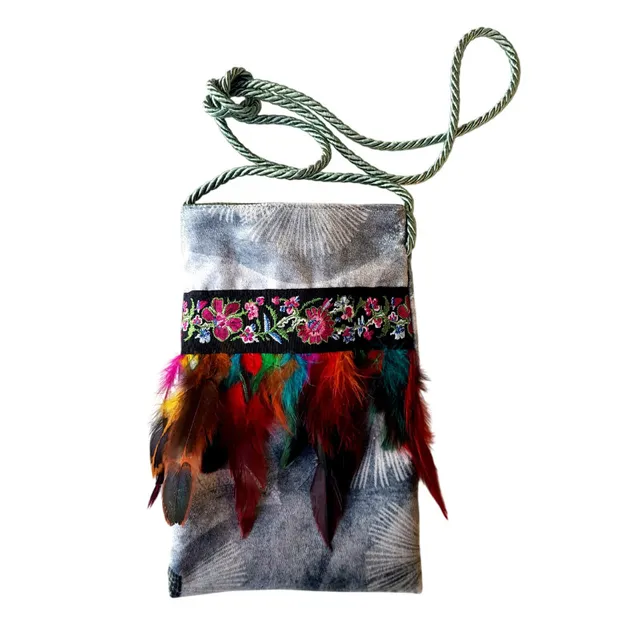 Borseggi Tibetane Tibetana piume 22 borsa a tracolla salvia