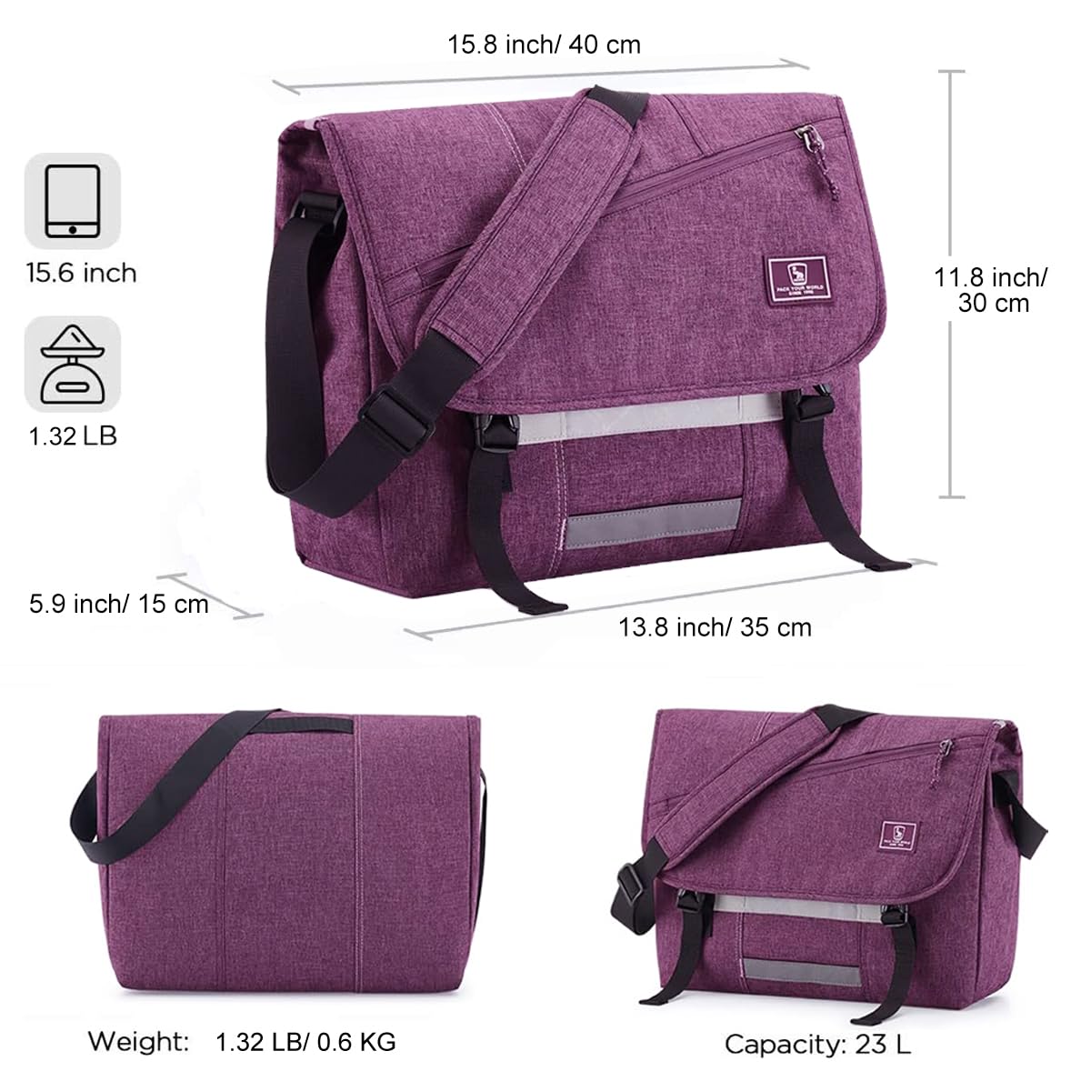 OIWAS Messenger Bags Borsa messenger laptop 15,6 pollici viola