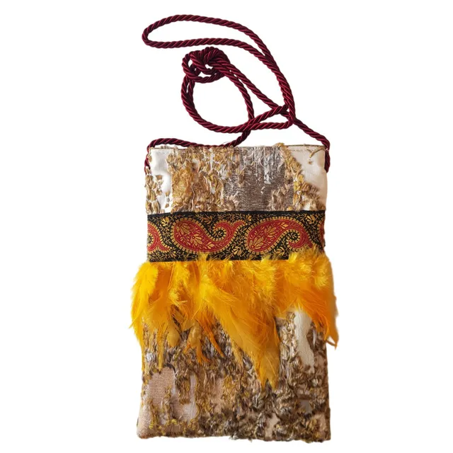 Borseggi Tibetane – le tracolla Tibetana piume 17 bordeaux borsa