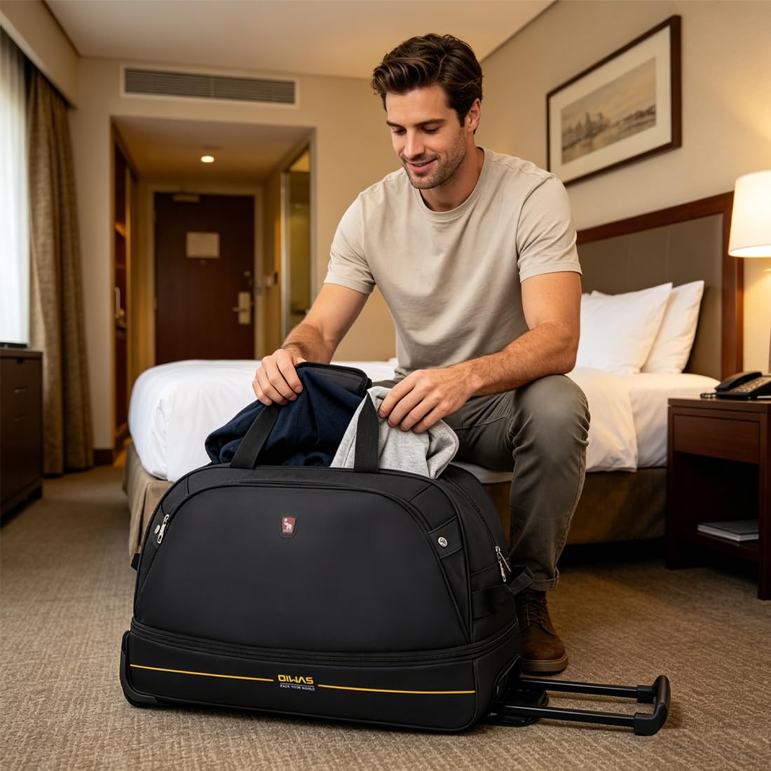 OIWAS Duffel Bags Borsone da viaggio con ruote nero 45-55 L espandibile