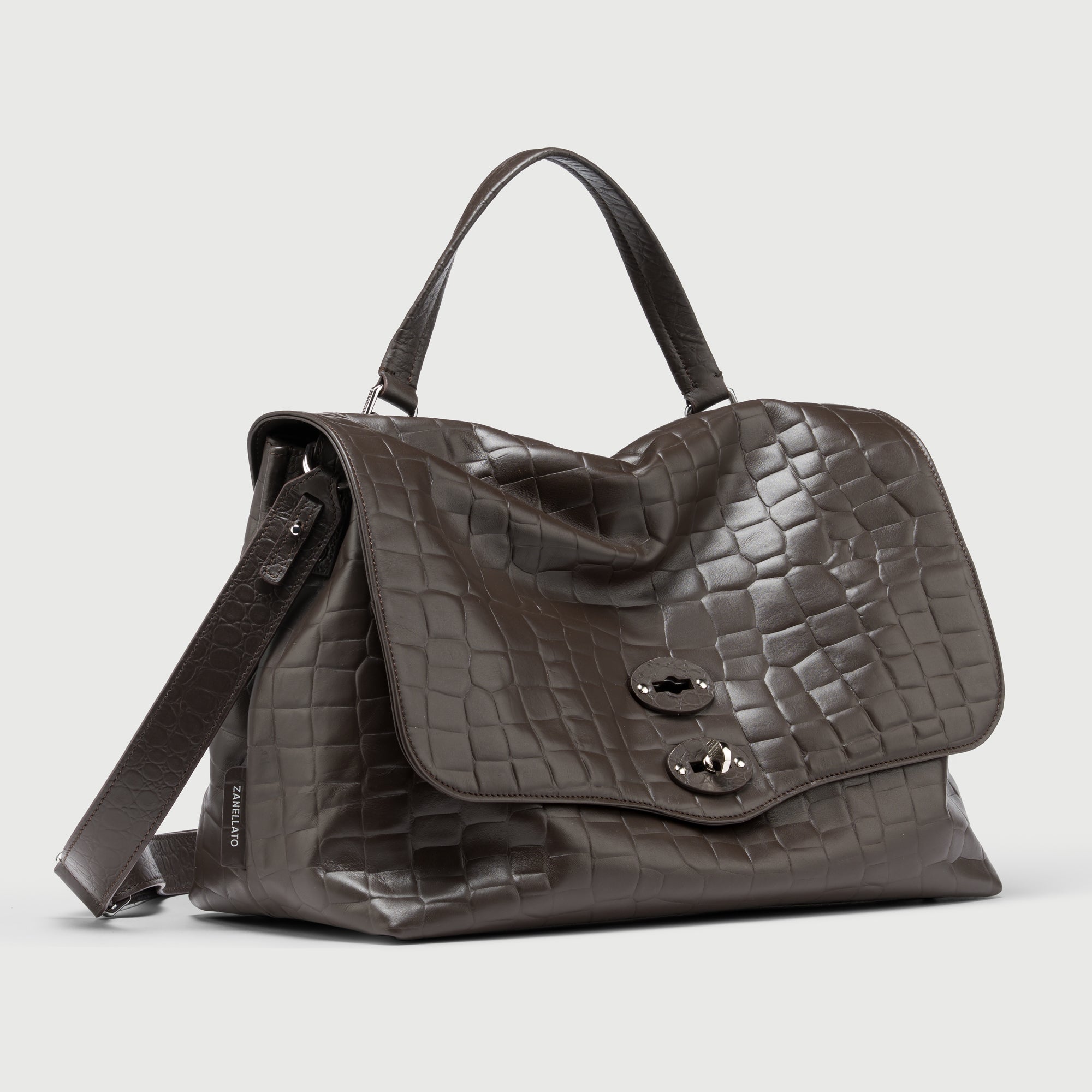 Zanellato Postina® M borsa marrone effetto coccodrillo in pelle