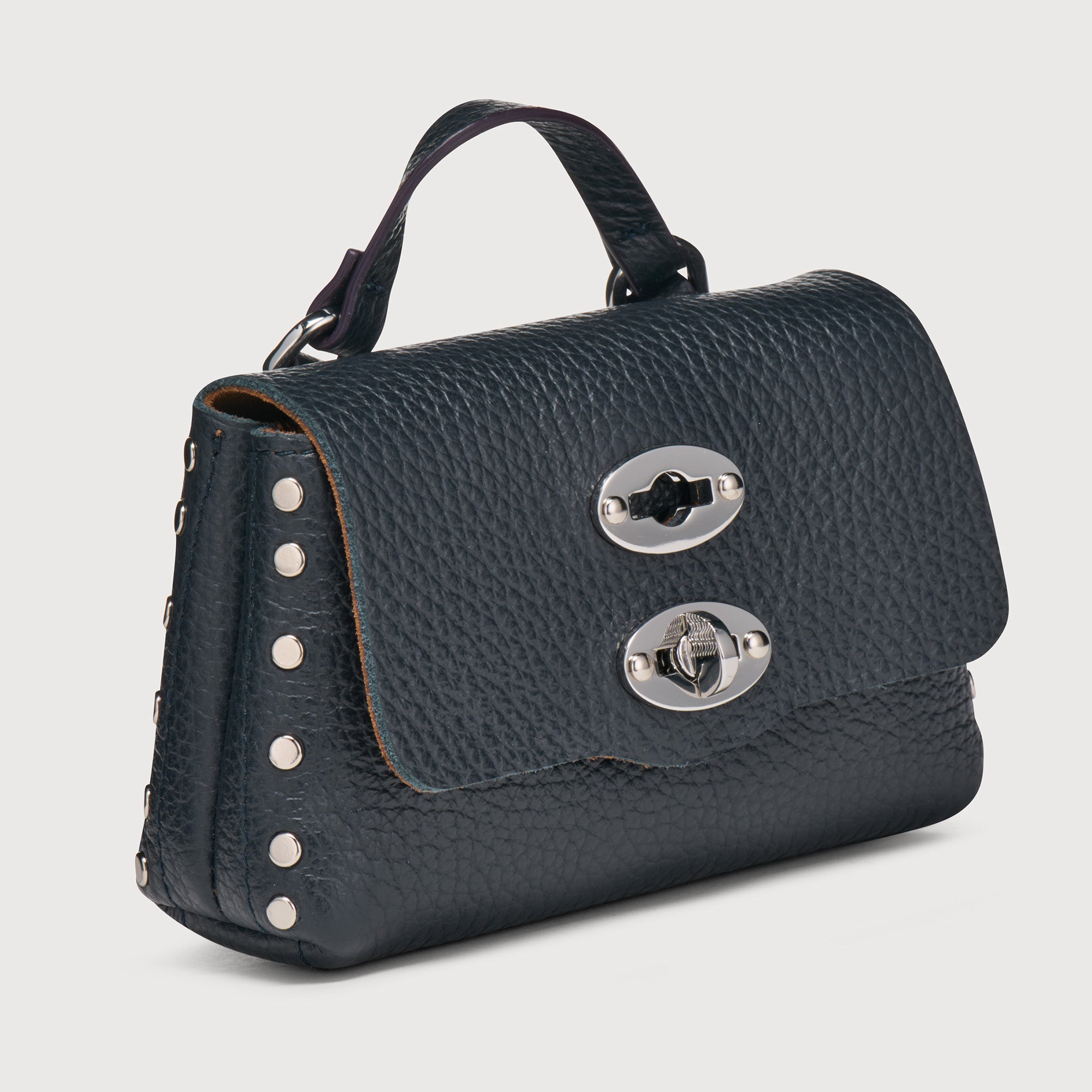 Zanellato Postina® Wallet portafoglio Mini blu navy in pelle martellata