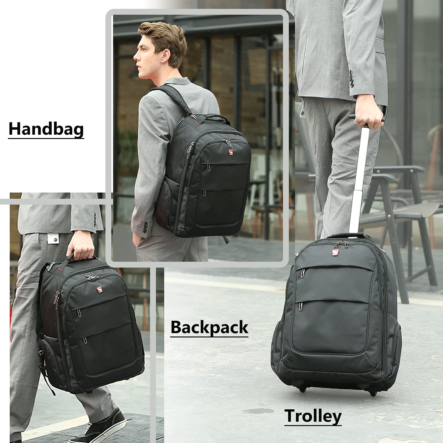 OIWAS Rolling Backpack Zaino trolley laptop 15,6 pollici 30 L
