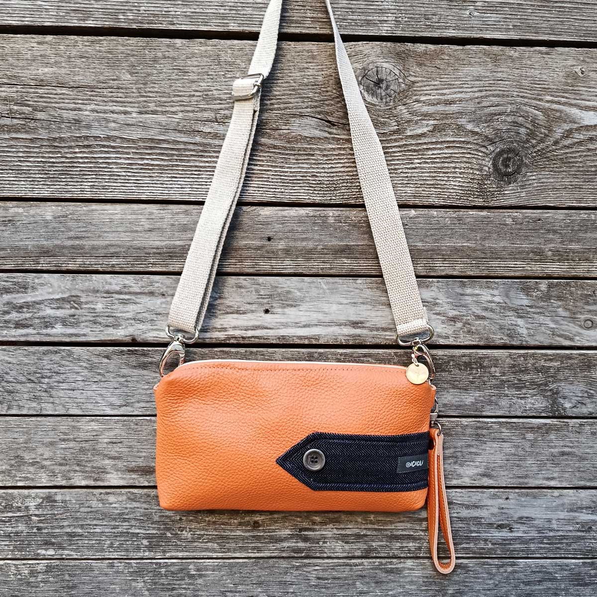 Ricicli Design Borse Pochette Lupin n°01 in vera pelle arancione