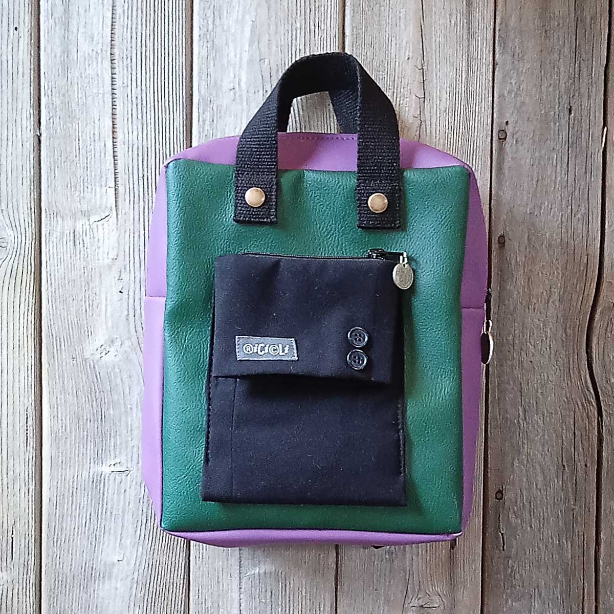 Ricicli Design Borse Borsa zaino Fico n°03 viola melanzana e verde