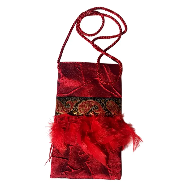 Borseggi Tibetane Tibetana piume 01 borsa tracolla in velluto