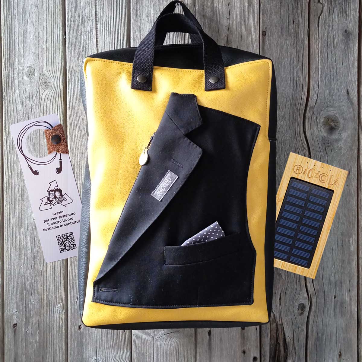 Ricicli Design Borse Zaino Apollo n.08 nero e giallo ocra