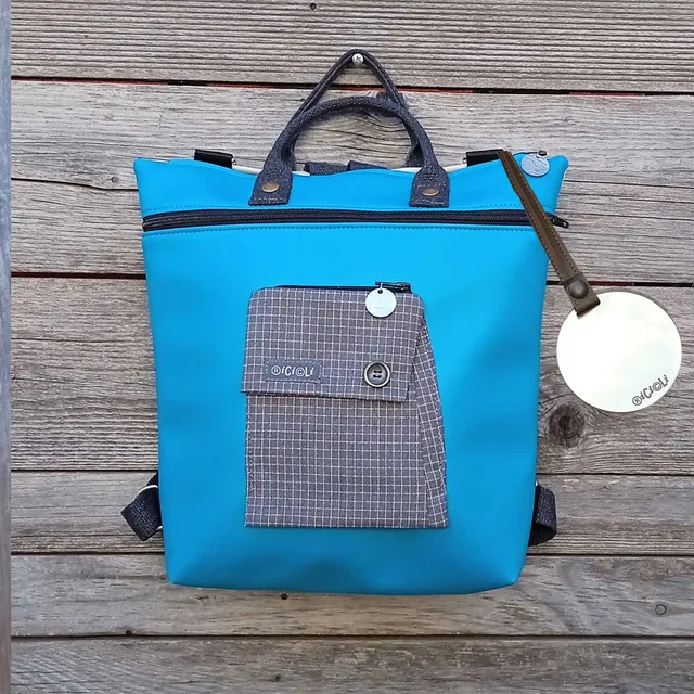 Ricicli Design Borse Borsa Zaino Cinno n°04 borsa turchese trasformabile