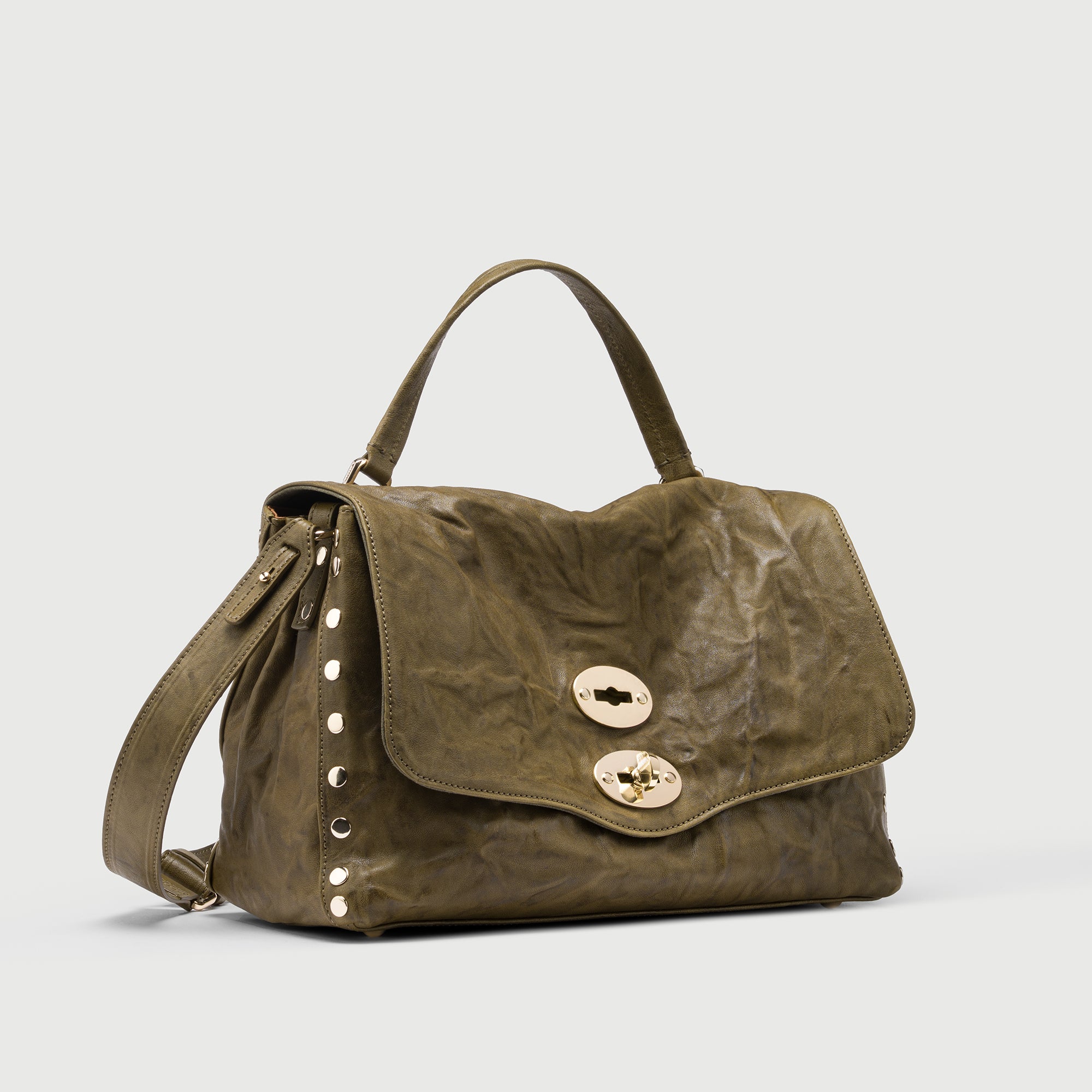 Zanellato Postina® S borsa verde Oliva Giarraffa pelle stropicciata