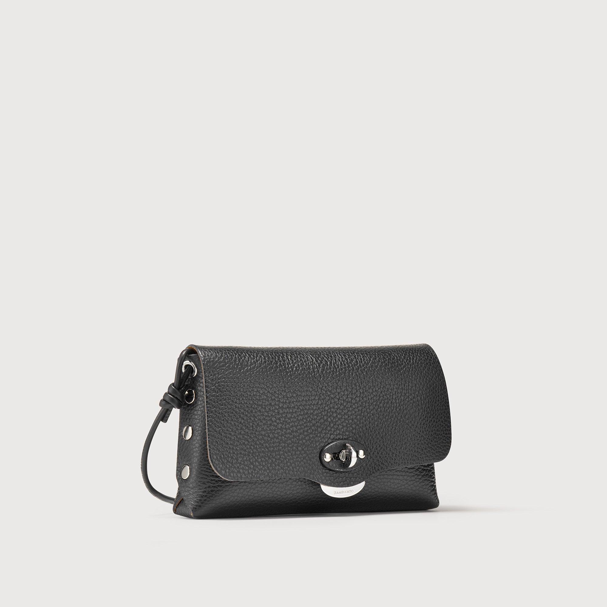 Zanellato Lettera® Small Bag pochette nera in pelle martellata