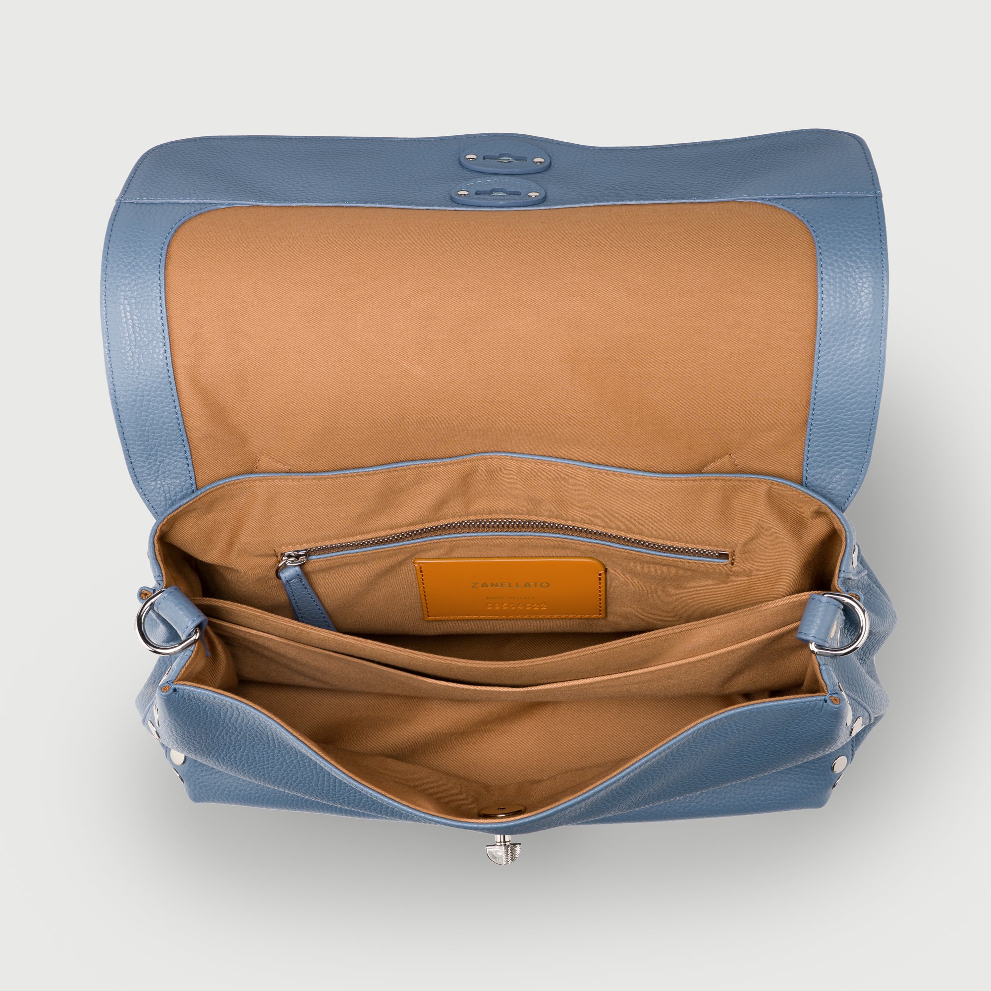 Zanellato Postina® M borsa blu Sambuco Notturno in pelle martellata