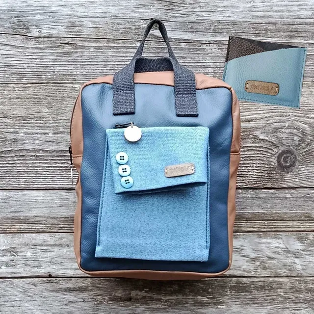 Ricicli Design Borse Borsa zaino Fico in VERA PELLE n°09 blu marrone