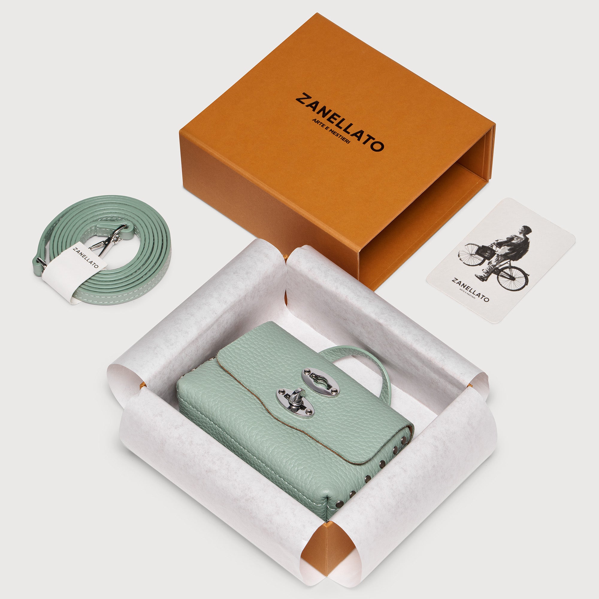 Zanellato Postina® Wallet portafoglio mini verde Peppermint in pelle martellata