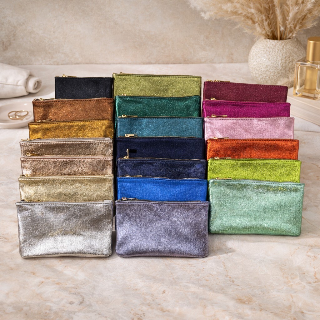 Crazy Lou Pochette zippée en cuir métallisé 3024 pochette metallizzata