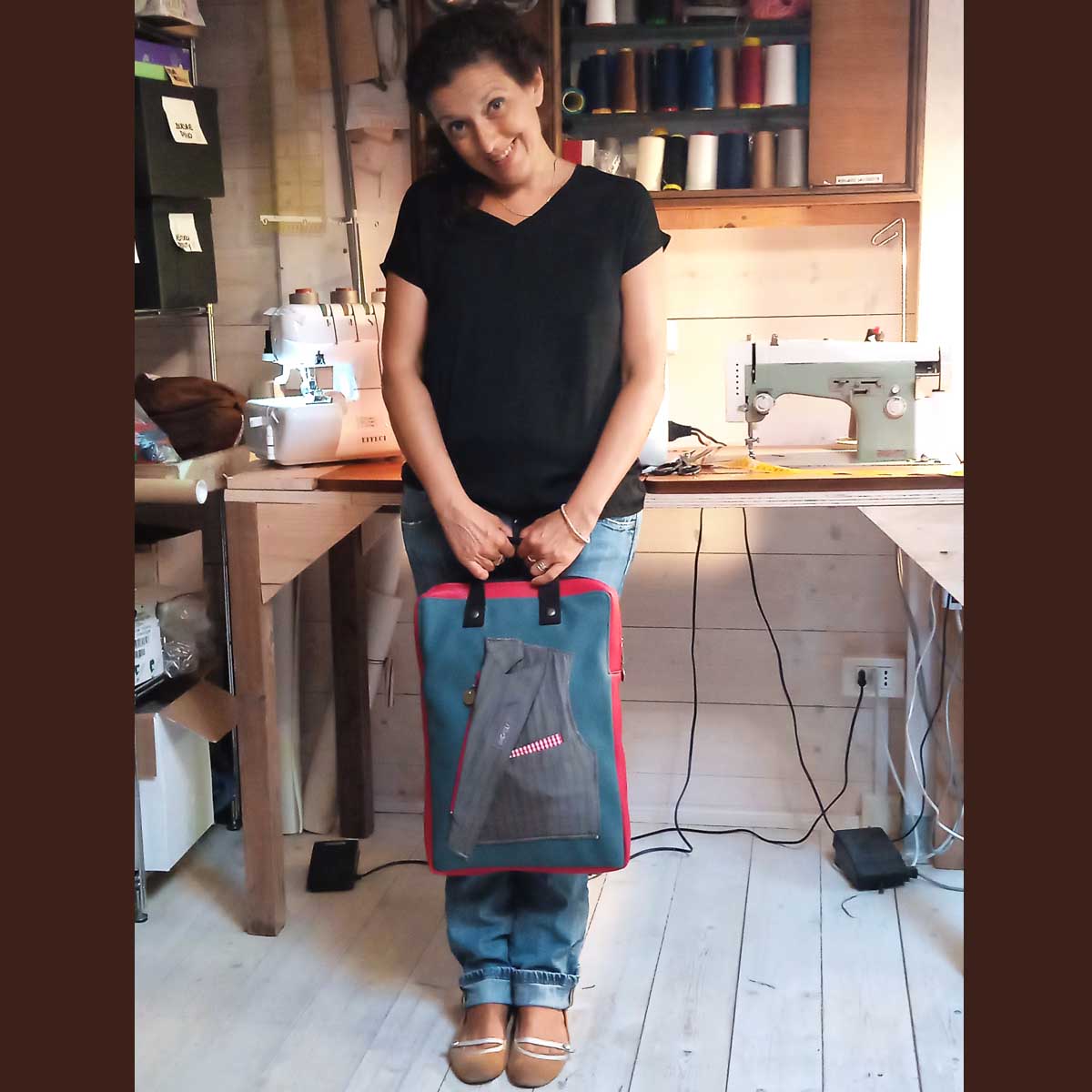 Ricicli Design Borse Zaino Ganzo n°05 zaino turchese e marrone in pelle recuperata