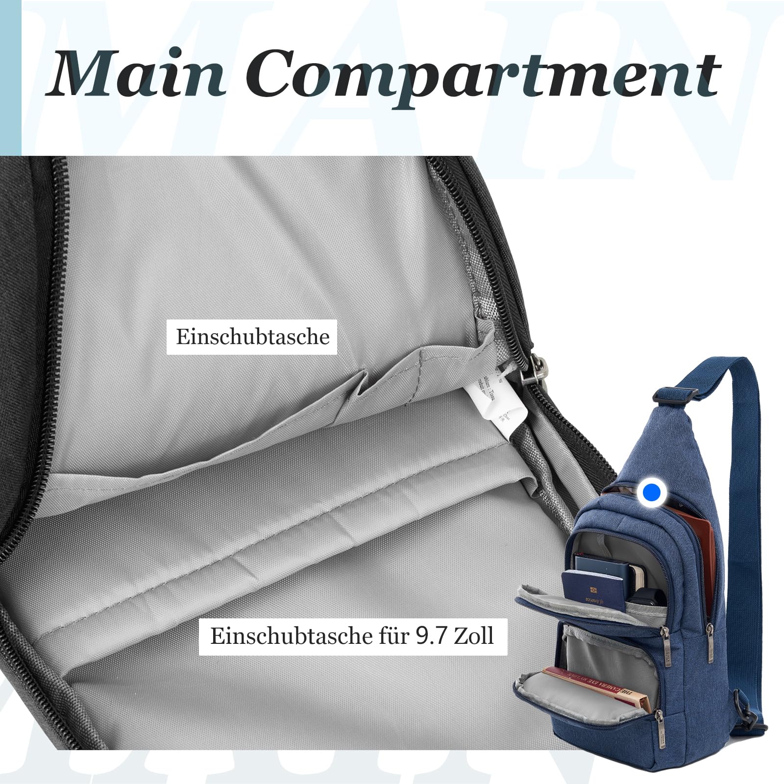 OIWAS Sling Bags borsa monospalla blu impermeabile 9 tasche