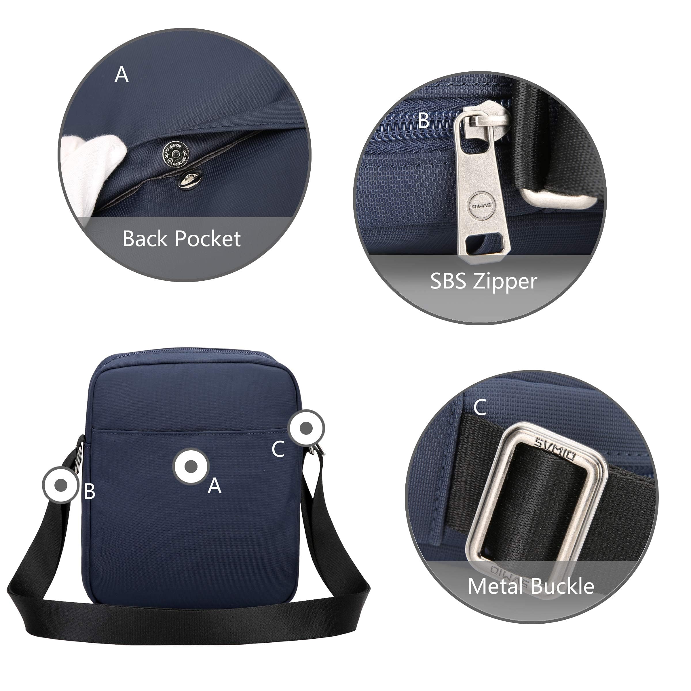 OIWAS Sling Bags borsello blu scuro con tracolla regolabile