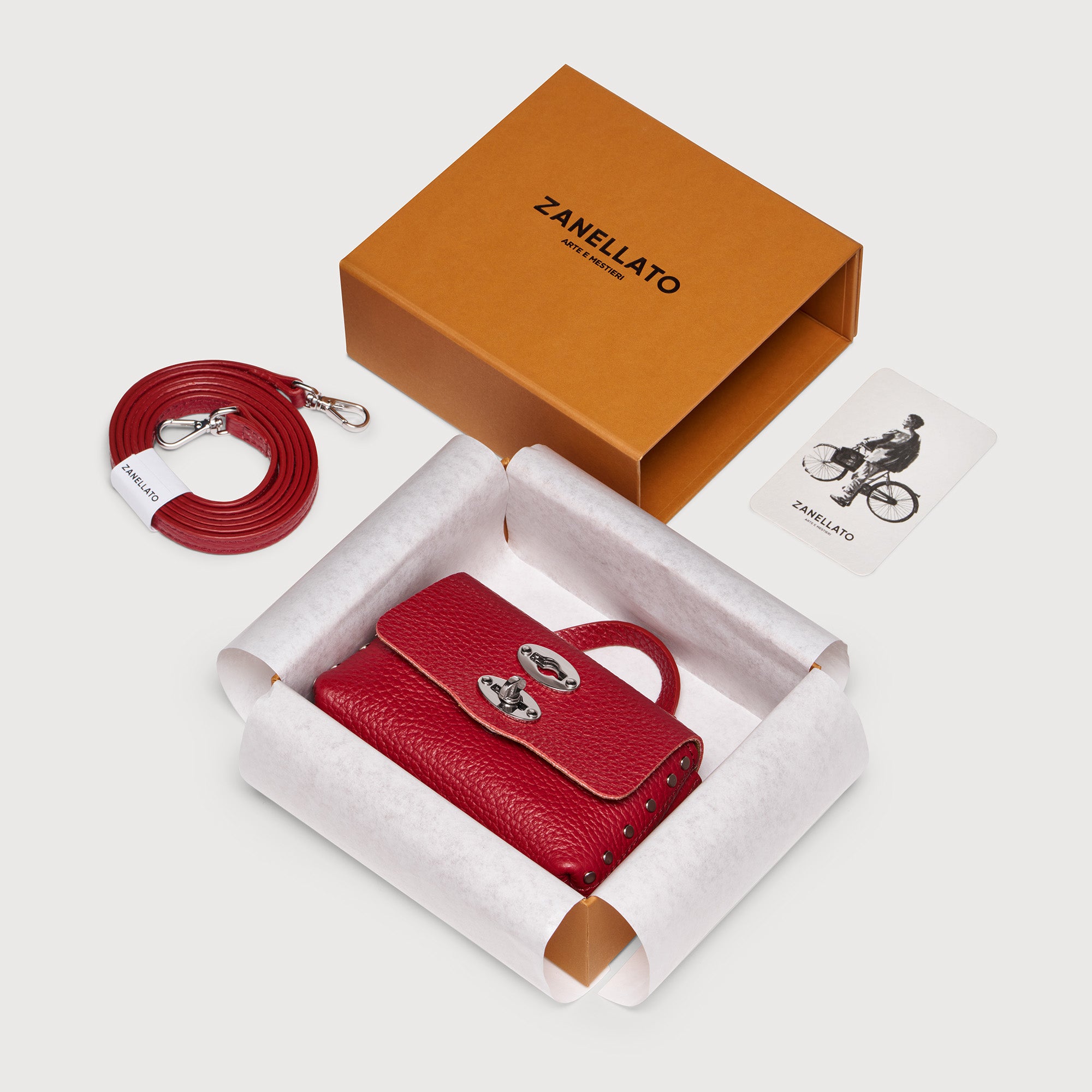 Zanellato Postina® Wallet Mini portafoglio rosso pelle martellata