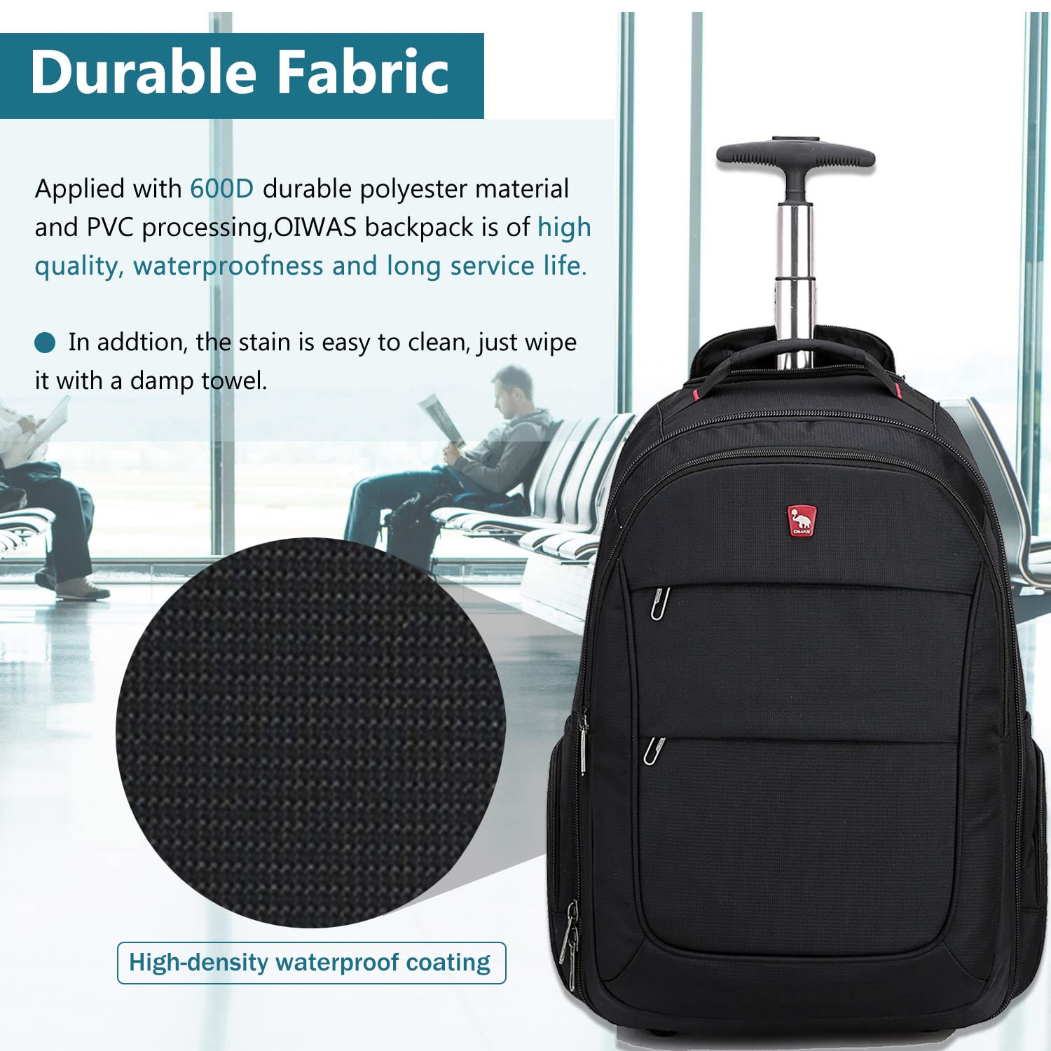 OIWAS Rolling Backpack Zaino trolley laptop 15,6 pollici 30 L