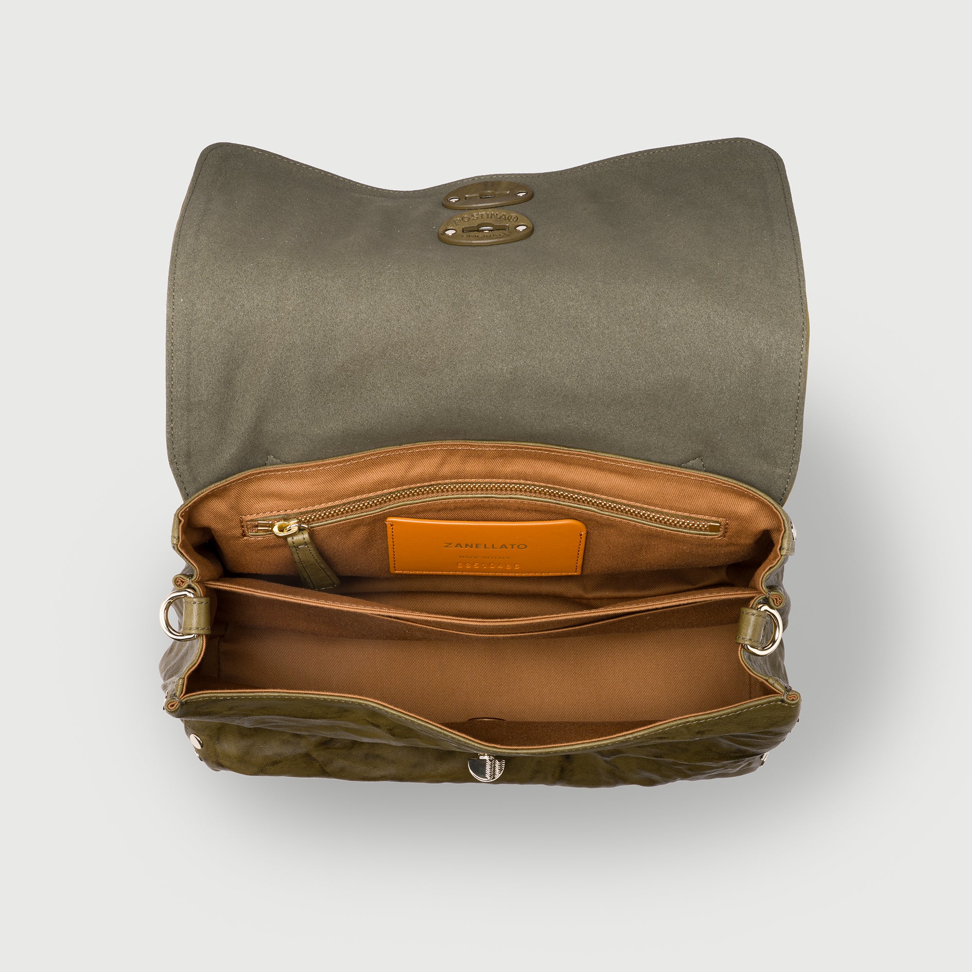 Zanellato Postina® S borsa verde Oliva Giarraffa pelle stropicciata