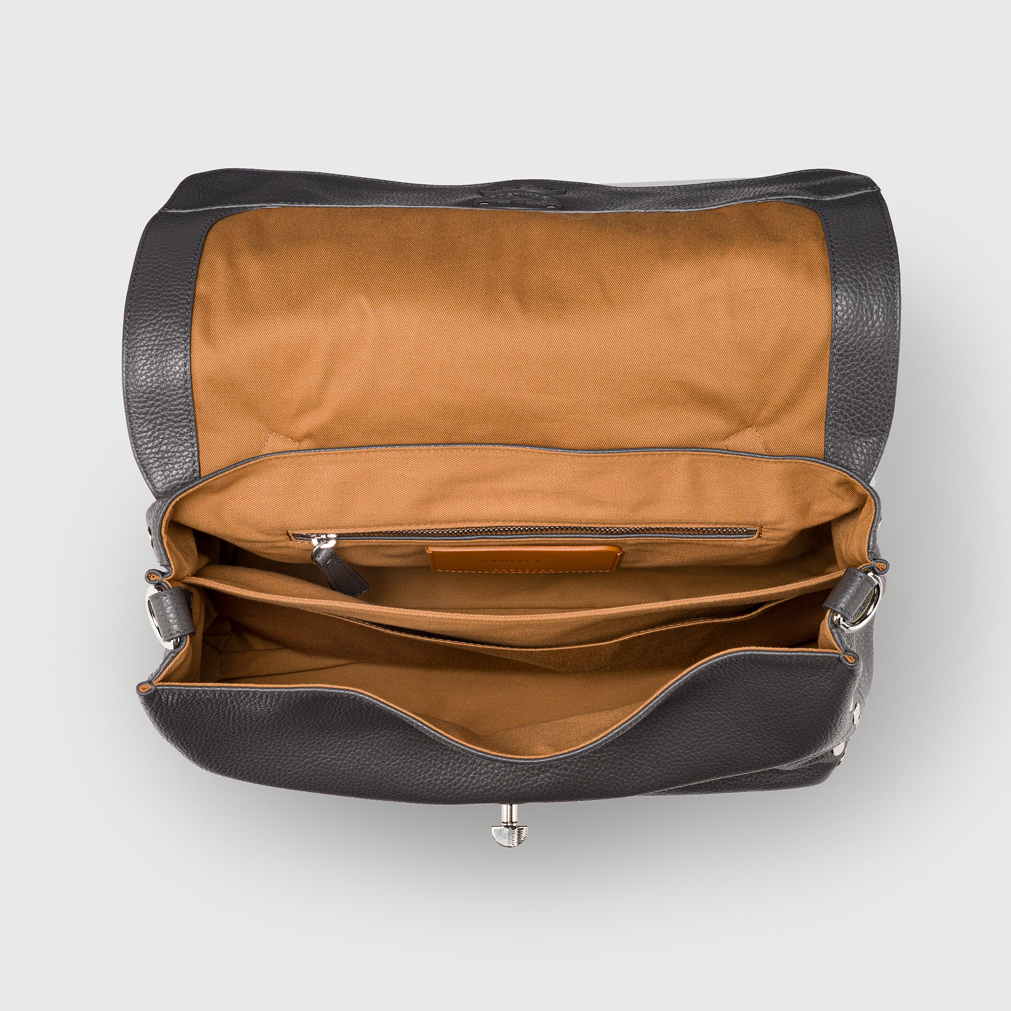 Zanellato Postina® M borsa grigio vulcano in pelle martellata