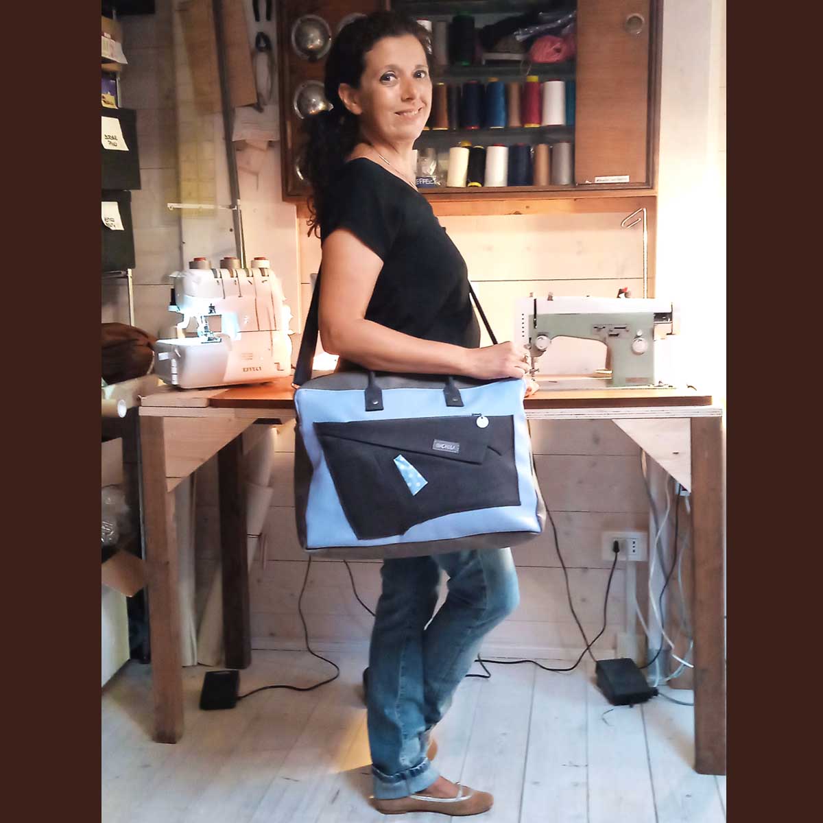 Ricicli Design Borse Borsa Zaino PC Big n.09 /2 grigia e nera da 11 cm