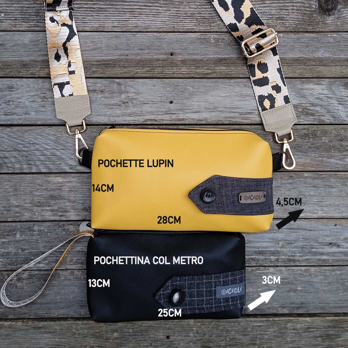Ricicli Design Borse Pochette Lupin n°05 con tracolla nera