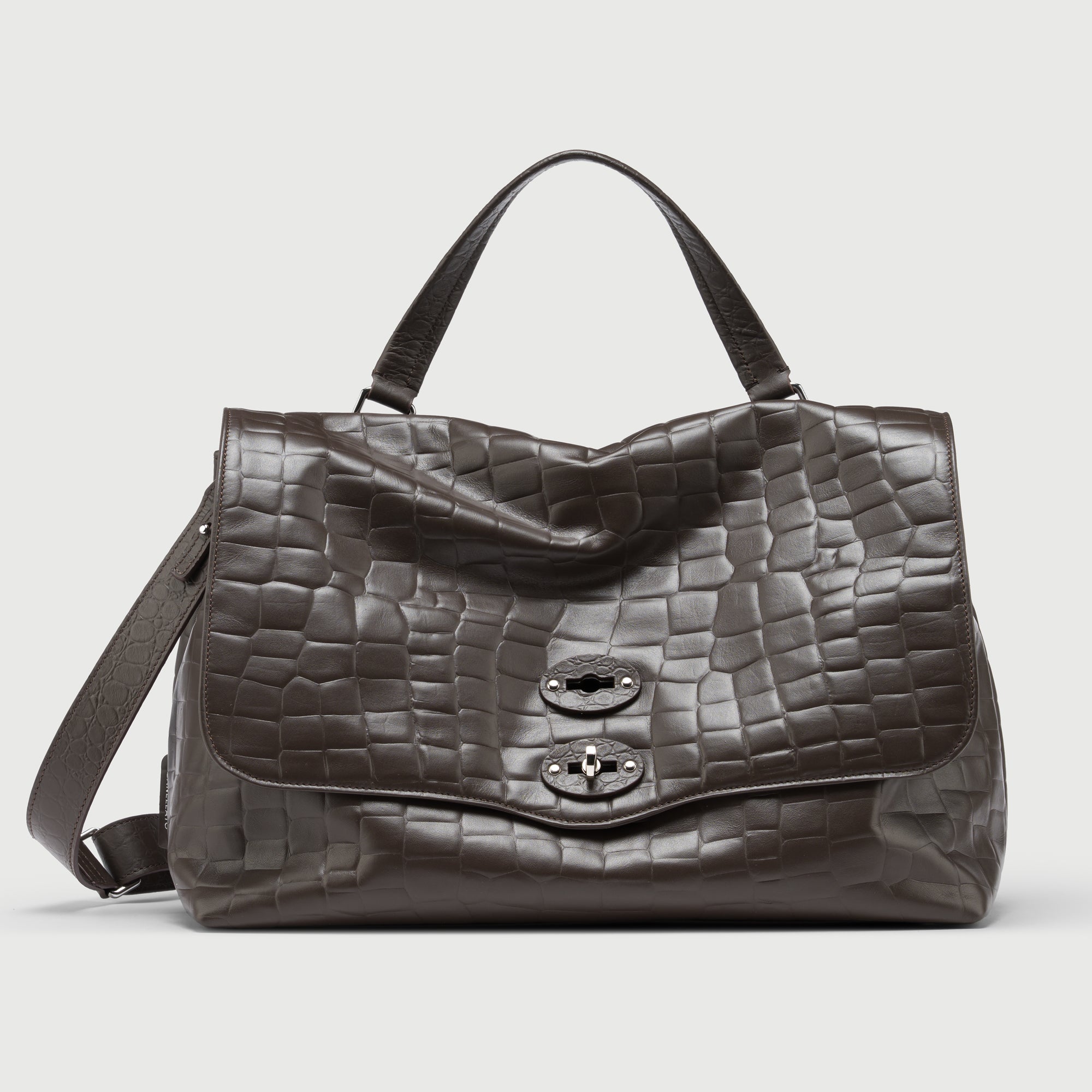 Zanellato Postina® M borsa marrone effetto coccodrillo in pelle