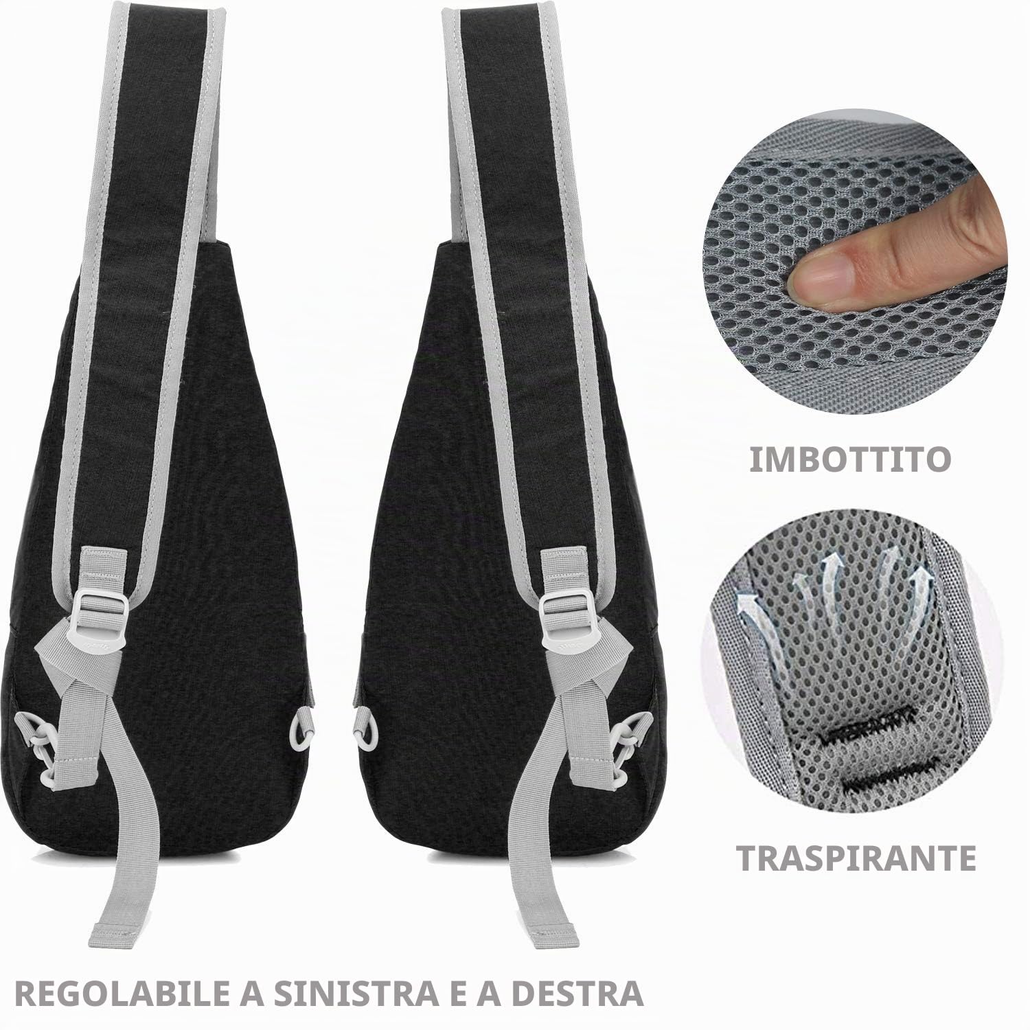 OIWAS Sling Bags Zaino monospalla nero impermeabile