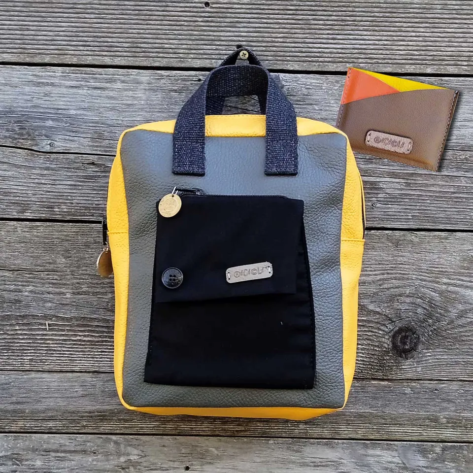 Ricicli Design Borse Borsa zaino Fico in VERA PELLE n°07 giallo e grigio
