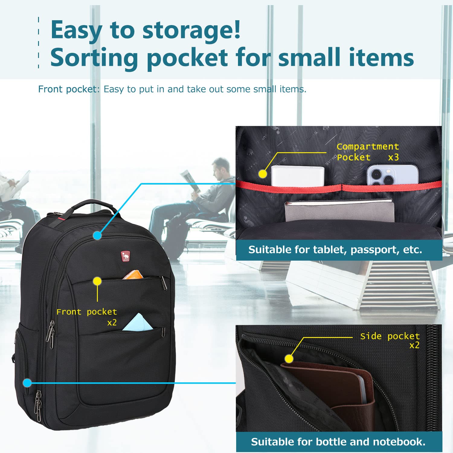 OIWAS Rolling Backpack Zaino trolley laptop 15,6 pollici 30 L