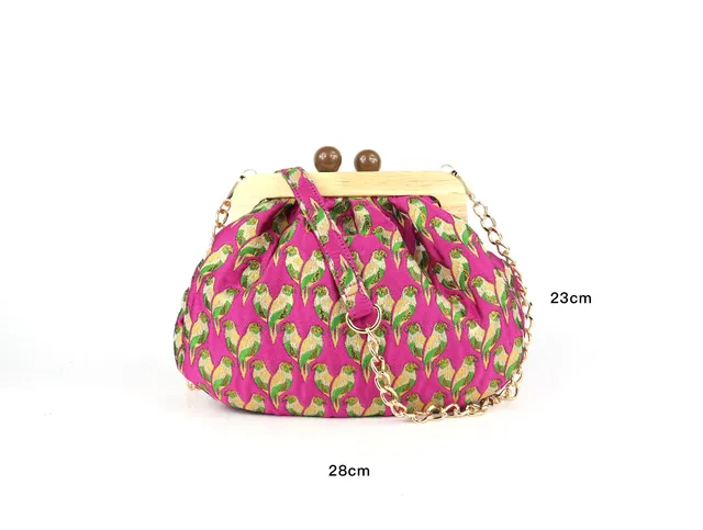 Crazy Lou Sac en tissus Sac en tissu avec fermoir en bois et bandoulière 6834 tracolla
